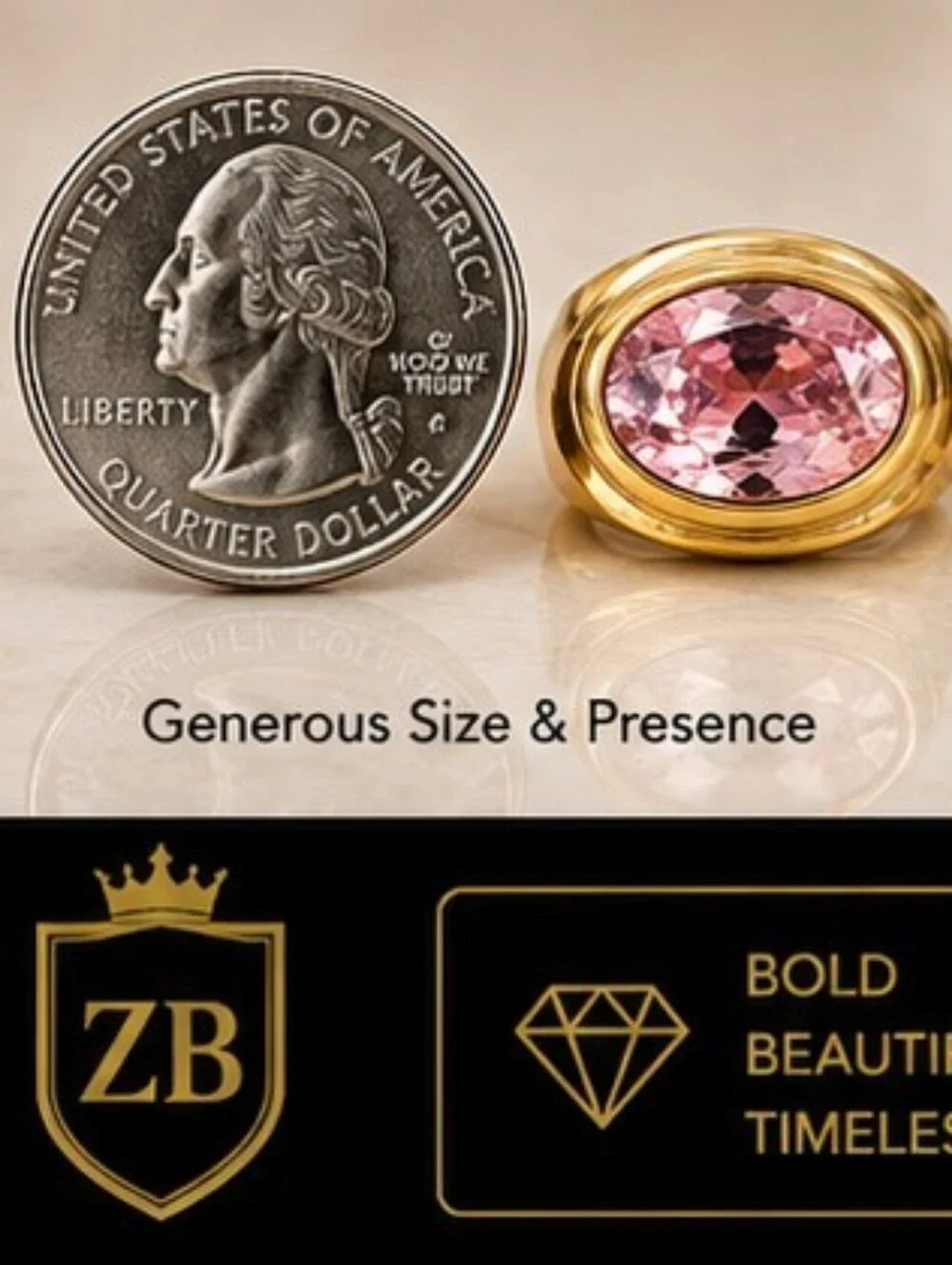 Vintage 1993 Pink AAA+ CZ Gold Plated East West Statement Ring Size 7.5